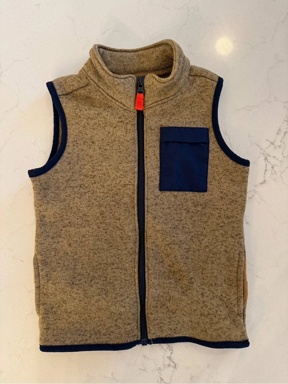 Carter's Tan Fleece Vest with Navy Trim and Pocket